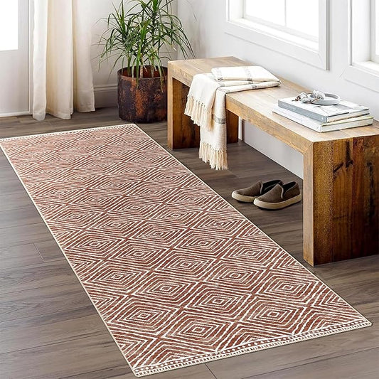 vivorug Washable Rug, Ultra Soft Runner Rug 2x10, Non Slip Floor Carpet, Runners for Hallway Living Room Indoor, Moroccan Western Style (Brown, 2'x10')