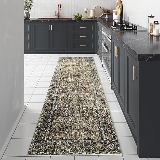 Brown Runner Rug 3x8 Vintage Area Carpet Hallway Long Indoor Kitchen Washable Living Room Low Pile Traditional Distressed Retro Accent Throw Rug Non Slip Laundry Bathroom Office Dining Room