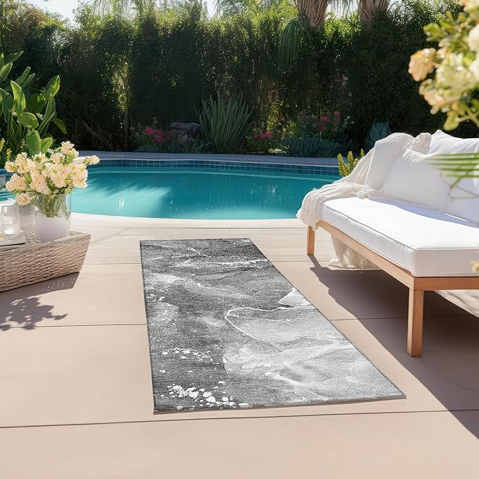 Addison Rugs Chantille ACN518 Gray 2'3" x 7'6" Indoor Outdoor Hallway Runner Rug, Stain Resistant Washable Kitchen Area Carpet for Bathroom, Laundry and Bedroom