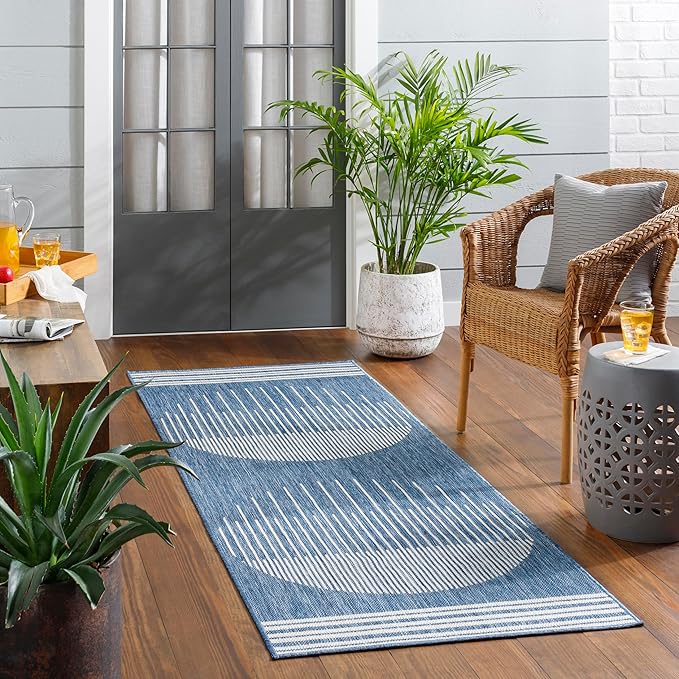 Livabliss Long Beach Global Outdoor Area Rug, 2'7" x 7'3", Blue/Gray, (3' x 7')