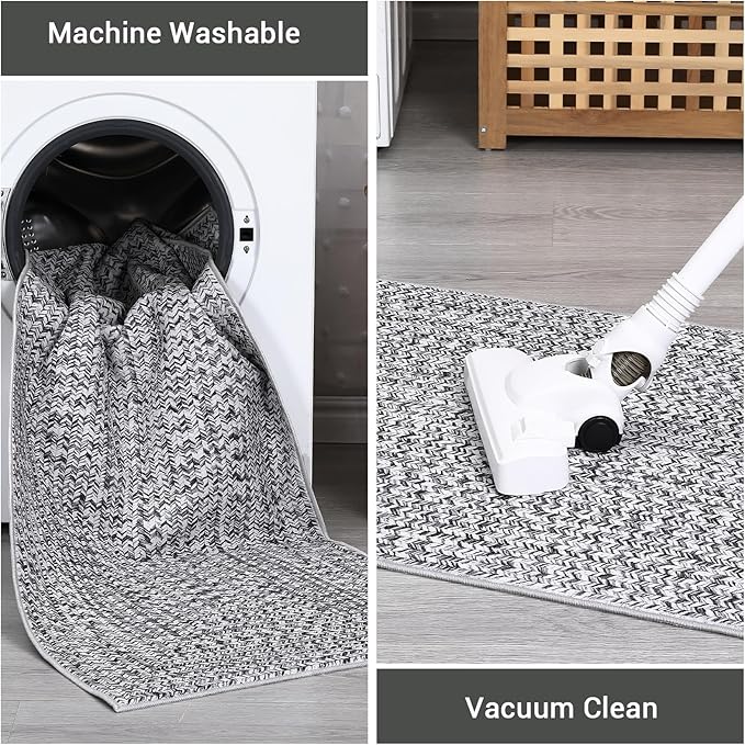 Washable Area Rugs 9x12 Living Room Modern Rugs for Bedroom Grey Rug Imitation Braided Soft Large Area Rug Non Slip Throw Rugs Stain Resistant Carpet for Nursery Dining Room 9'x12' Light Grey