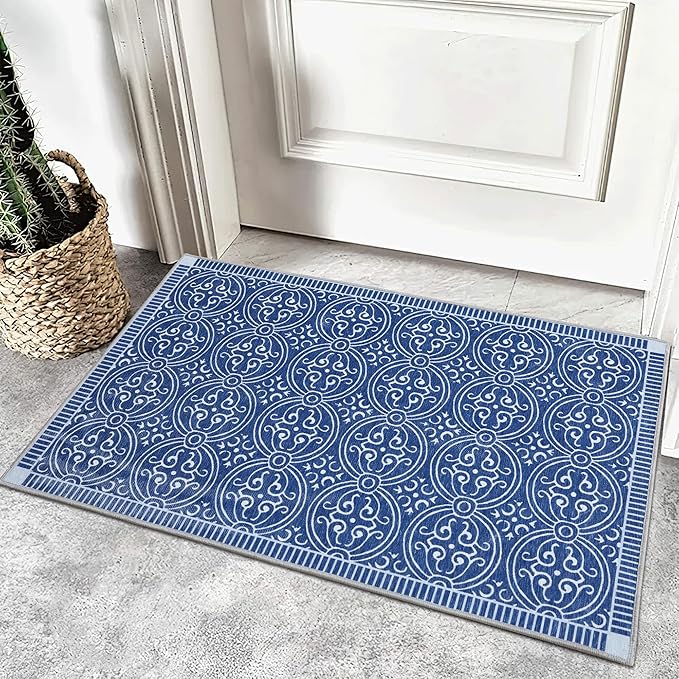 RYB HOME 2x3 Enterway Rug for Kitchen Bathroom, Small Washable Soft Area Rug for Hallway, None Slip Thin Door Mat with Rubber Backing for Font Door Foyer, 2x3 ft, Navy Blue