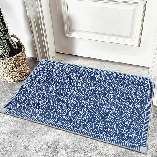 RYB HOME 2x3 Enterway Rug for Kitchen Bathroom, Small Washable Soft Area Rug for Hallway, None Slip Thin Door Mat with Rubber Backing for Font Door Foyer, 2x3 ft, Navy Blue