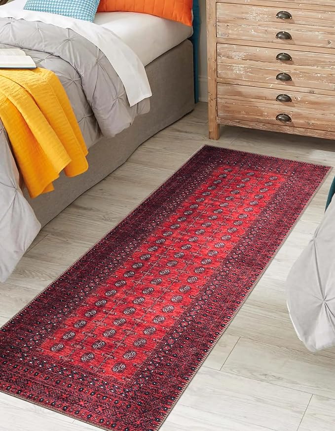 Keen Home Design 2x12 Rug - Machine Washable Runner Rug with Non-Slip Backing, Ideal for Hallway, Entryway, Kitchen, Laundry Room - Vintage, Easy Clean, Durable, Low Pile Rug - (2'6" x 12')