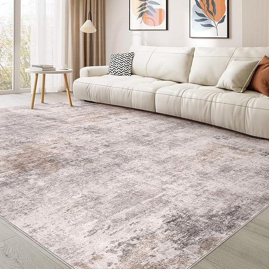 Washable Rug 6x9 Area Rugs for Living Room: Modern Abstract Neutral Soft Large Carpet for Bedroom Dining Room Under Kitchen Table Home Office Decor - Brown/Grey