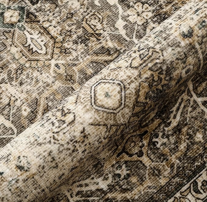 Brown Runner Rug 2x10 Vintage Area Carpet Hallway Long Indoor Kitchen Washable Living Room Low Pile Traditional Distressed Retro Accent Throw Rug Non Slip Laundry Bathroom Office Dining Room