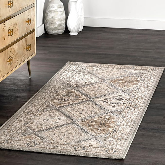 nuLOOM 2'6" x 12' Becca Traditional Tiled Area Rug, Becca Taupe, Faded Transitional Design, Stain Resistant, for Bedroom, Dining Room, Living Room, Hallway, Office, Kitchen, Entryway