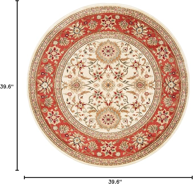 SAFAVIEH Lyndhurst Collection 3'3" Round Ivory/Rust LNH212R Traditional Oriental Non-Shedding Living Room Bedroom Area Rug