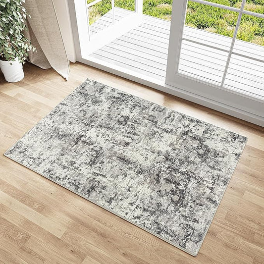 2x3 Entryway Rug Machine Washable Area Rug Grey Small Rugs 3D Textured Rug Entrance Door Mat Abstract Low Pile Carpet Kitchen Bedroom Hallway Non Slip