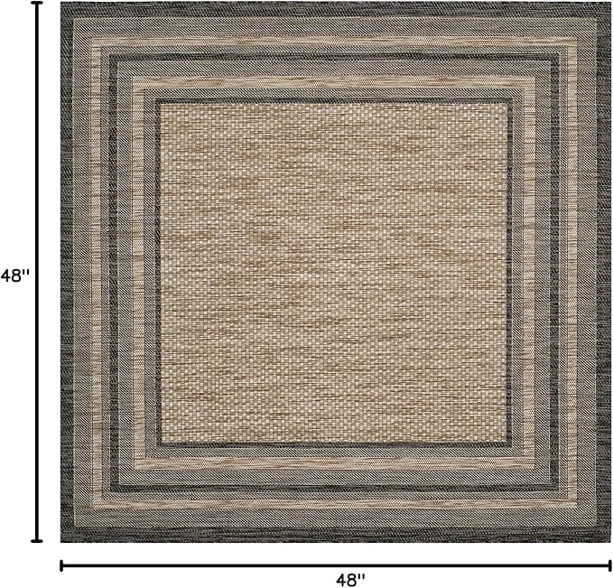 SAFAVIEH Courtyard Collection Area Rug - 4' Square, Natural & Black, Non-Shedding & Easy Care, Indoor/Outdoor & Washable-Ideal for Patio, Backyard, Mudroom (CY8475-37312)