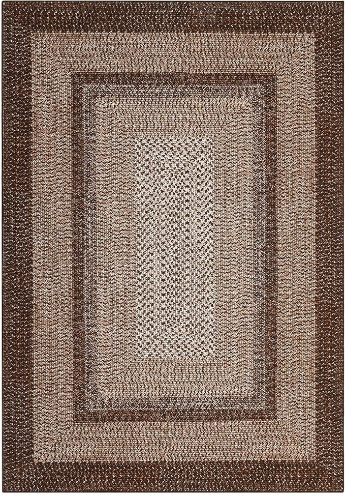 Washable Area Rugs 4x6 Rug for Living Room Indoor Mats for Entryway Soft Bedroom Rug Non Slip Modern Braided Print Area Rug Farmhouse Throw Rugs Low Pile Stain Resistant Carpet 4'x6' Brown