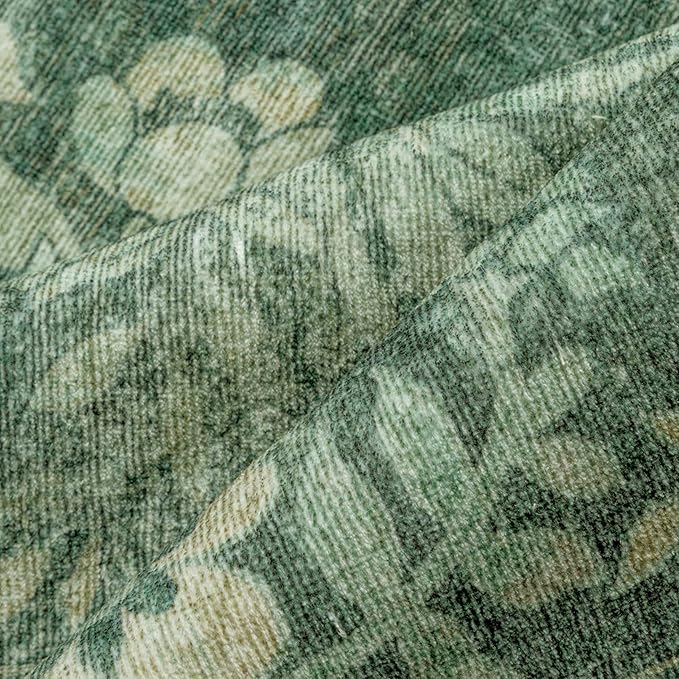 2x3 Area Rug Green Washable Entryway Door Mat Indoor Vintage Medallion Floral Carpet Kitchen Bathroom Distressed Entrance Retro Small Non Slip Accent Throw Bedroom Office Dining Living Room