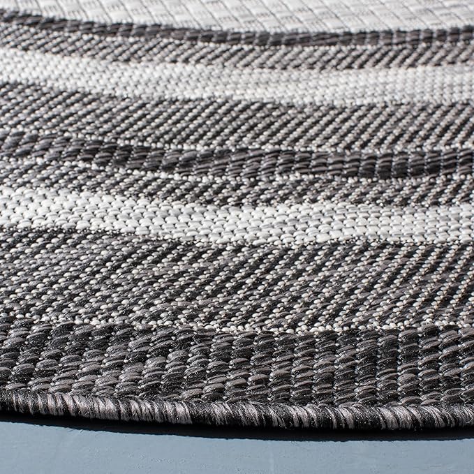 SAFAVIEH Courtyard Collection Area Rug - 7'10" Round, Light Grey & Black, Indoor/Outdoor, Weather Resistant & Washable, Ideal for Patio, Backyard, Mudroom, Deck (CY8475)