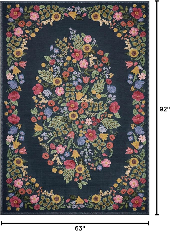 Loloi Rifle Paper Co. Perennial Collection Blossom PRN-01 Navy 5'-3" x 7'-8" Indoor/Outdoor Area Rug