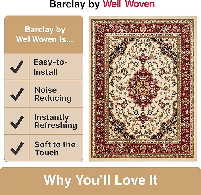 Well Woven Barclay Collection Medallion Kashan Ivory 5x7 Area Rug - for Living Room, Bedroom, and Dining Room