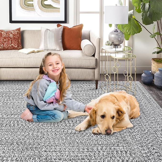 Washable Area Rugs 9x12 Living Room Modern Rugs for Bedroom Grey Rug Imitation Braided Soft Large Area Rug Non Slip Throw Rugs Stain Resistant Carpet for Nursery Dining Room 9'x12' Light Grey