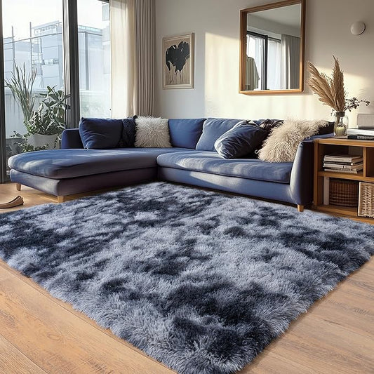 Tie-Dyed Black Fluffy Rugs for Bedroom 5x7 ft - Ultra Soft & Non Slip Shaggy Area Rug, Comfy Durable Carpet for Living Room Kids Room Teens Dorm Home Decor, 1.7'' Thick Indoor Carpets