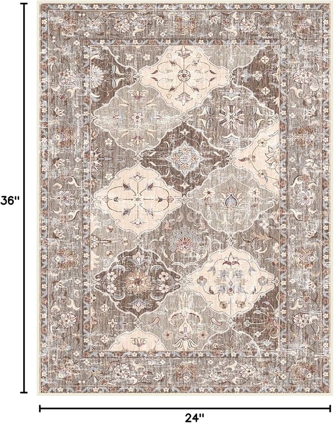 Washable Boho Vintage Area Rugs 2×3 Non-Slip Traditional Brown Area Rug Doormat for Bathroom Kitchen Entryway