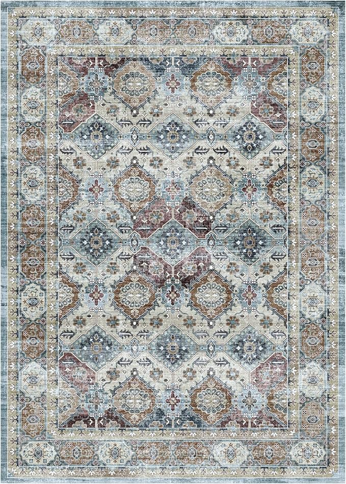 Vintage Area Rug 3x5 for Bedroom, Small Distressed Rug for Kitchen Entryway Bathroom Living Room Office Carpet