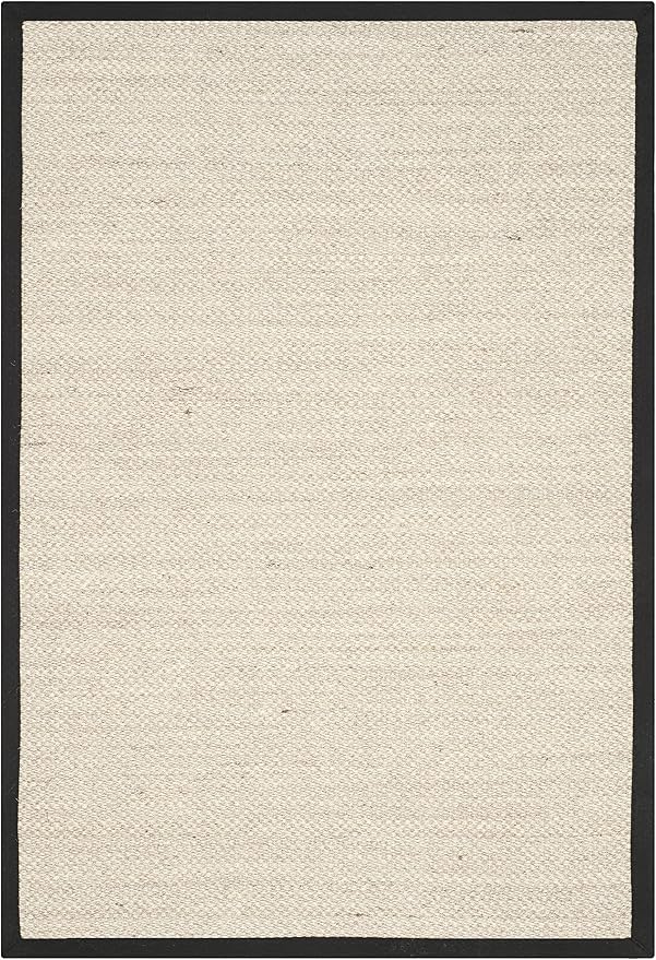 SAFAVIEH Natural Fiber Collection 4' x 6' Marble / Black NF143A Border Sisal Area Rug