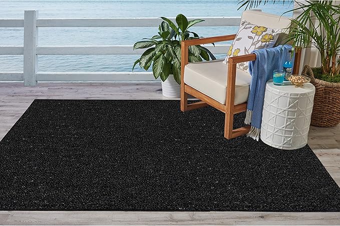 Ambiant Broadway Collection Pet Friendly Indoor Outdoor Area Rugs Black - 6' Pentagon, Stain & Fade Resistant, Easy Care, Pet & Kids Friendly, Made in USA, Perfect for Weddings & Everyday Use!