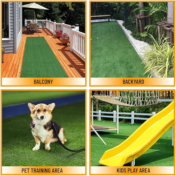 Sweet Home Stores Green Artificial Faux Grass Runner Rug, 19' x 2'7" (Rectangular), Modern Style, Unisex, Outdoor Use