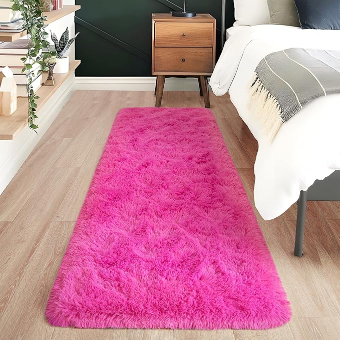 Noahas Hot Pink Runner Rug for Hallway,2'x6' Long Area Rugs for Bedroom Living Room,Non Slip Thick Shag Carpet for Entryway Nursery Bedside Kids Girls Room Home Decor