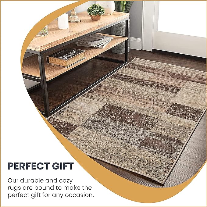 Superior Indoor Area Rug, Jute Backed, Modern Geometric Patchwork Floor Decor for Bedroom, Office, Living Room, Entryway, Hardwood Floors, Rockwood Collection, 3' x 5', Slate