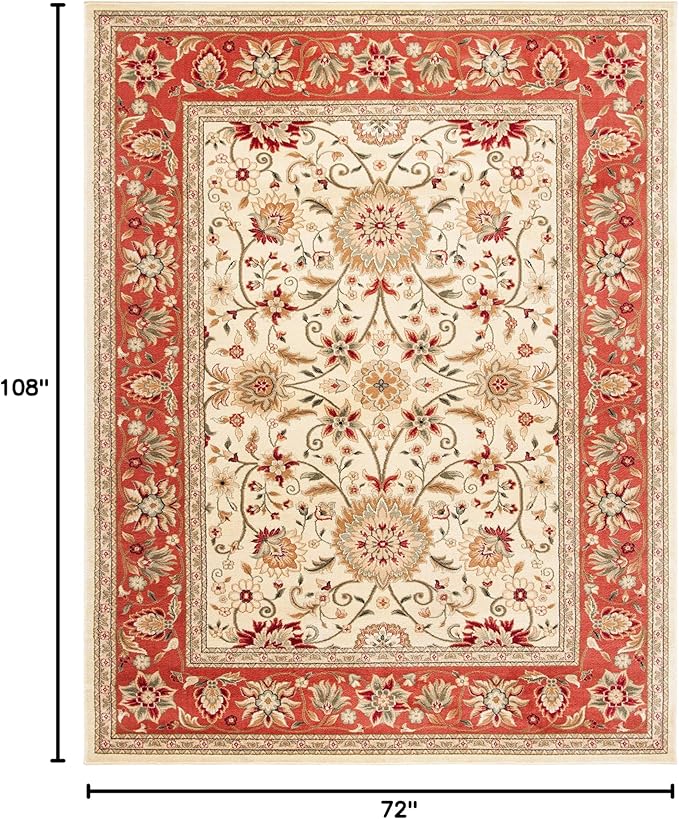 SAFAVIEH Lyndhurst Collection Area Rug - 6' x 9', Ivory & Rust, Traditional Oriental Design, Non-Shedding & Easy Care, Ideal for High Traffic Areas in Living Room, Bedroom (LNH212R)