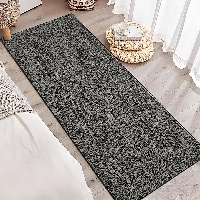 Printed Washable Rugs Runner Rug 2x8 Rug for Living Room Bathroom Rugs Modern Imitation Braided Bedroom Rug Non Slip Bordered Area Rug Kitchen Rugs Stain Resistant Carpet 2'x8' Grey/Brown