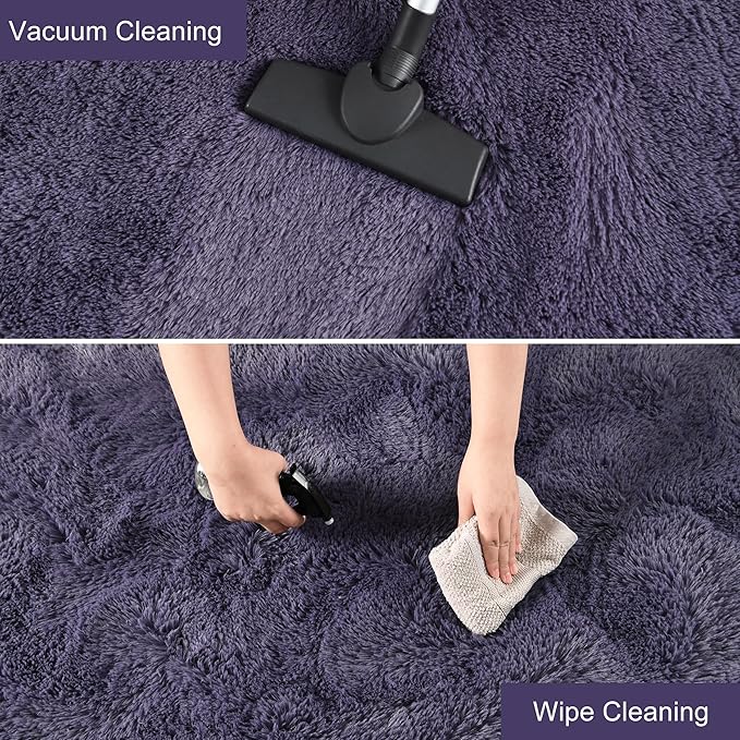 YJ.GWL Fluffy Runner Rugs for Bedroom Living Room Soft Shag Rug 2x6 Feet, Grey-Purple Plush Carpet Non Slip for Nursery Dorm, Fuzzy Bedside Rug for Kids Boys Room Home Decor