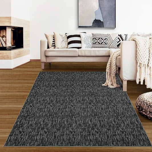 Bedroom Area Rug 4x6 Modern Abstract Area Rug Stain Resistant Small Living Room Rug Contemporary Dining Room Rug Non-Slip Solid Rug Aesthetic Accent Floor Carpet for Kitchen Office, Black