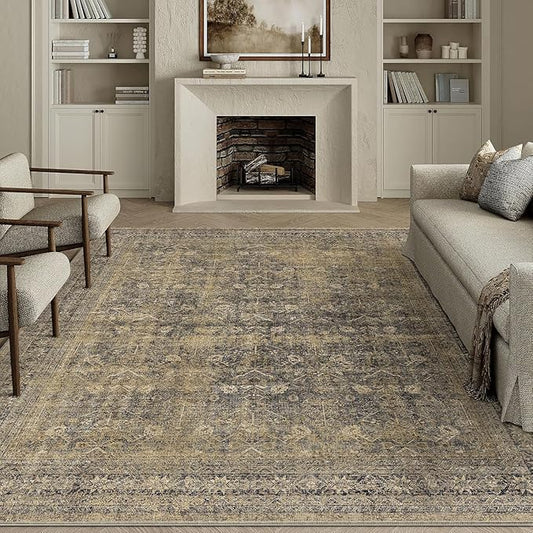 5x7 Brown Black Area Rug for Living Room Washable Vintage Distressed Carpet Bedroom Low Pile Non Slip Indoor Soft Retro Throw Accent Rug Office Kitchen Bathroom Dining Room