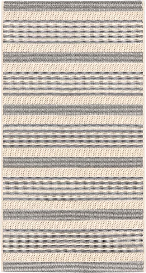 SAFAVIEH Courtyard Collection Accent Rug - 2'7" x 5', Grey & Bone, Stripe Design, Non-Shedding & Easy Care, Indoor/Outdoor & Washable-Ideal for Patio, Backyard, Mudroom (CY6062-236)