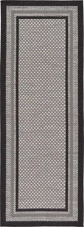 Unique Loom Outdoor Border Collection Area Rug - Multi Border (2' 2" x 6' 1" Runner, Gray/ Black)