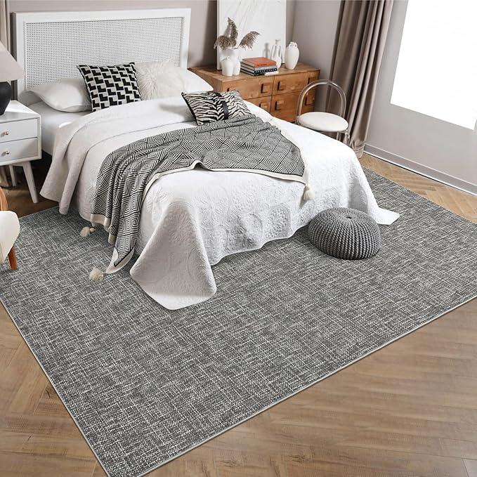 Bedroom Area Rug 4x6 Modern Abstract Area Rug Stain Resistant Small Living Room Rug Contemporary Dining Room Rug Non-Slip Solid Rug Aesthetic Accent Floor Carpet for Kitchen Office, Grey