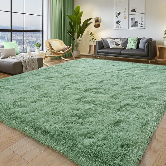 6x9 Fluffy Fuzzy Area Rug for Living Room Bedroom, Ultra Soft Large Living Room Rugs, Non Slip Thick Shag Rug for Dorm, Kids Girls Boys Rug for Home Decor Aesthetic, Sage Green