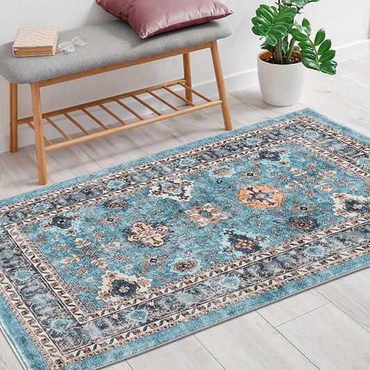 2x3 Area Rugs, Washable Entry Rug Indoor Door Mat Stain Resistant Non-Slip Non-Shedding Carpet Vintage Boho Rug Small Bath Mat Low Pile Rug for Entryway Kitchen Laundry Bathroom