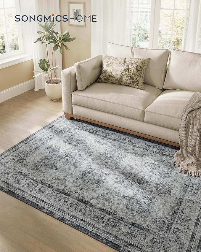 SONGMICS HOME Area Rug, 5x7 ft Living Room Rug, Non-Slip Carpet, Farmhouse Style Rug, Home Decor, for Bedroom, Kitchen, Entryway, Dining Room, Machine Washable, Dove Gray UTAR085G01