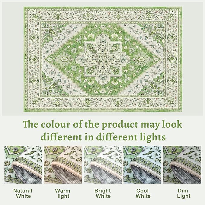 2.6x8 Washable Runner Rug for Hallways, Non Slip Vintage Runner Rug, Soft Low Pile Long, Print Distressed Green Carpet Runners for Kitchen Bedroom Entryway Bathroom Living Room