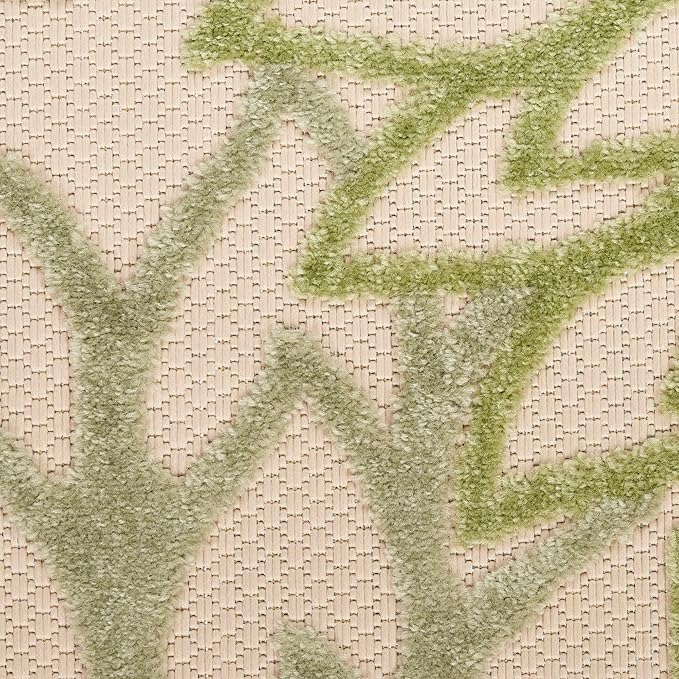 Nourison Aloha Indoor-Outdoor Ivory Green 9' x 12' Area Rug, Easy Cleaning, Non Shedding, Bed Room, Living Room, Dining Room, Backyard, Patio, Deck (9x12)
