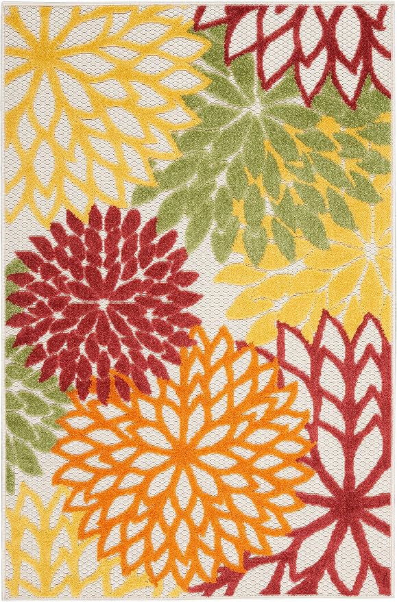 Nourison Aloha 3' x 5' Red Multicolored Fabric Tropical Area Rug (3' x 5')