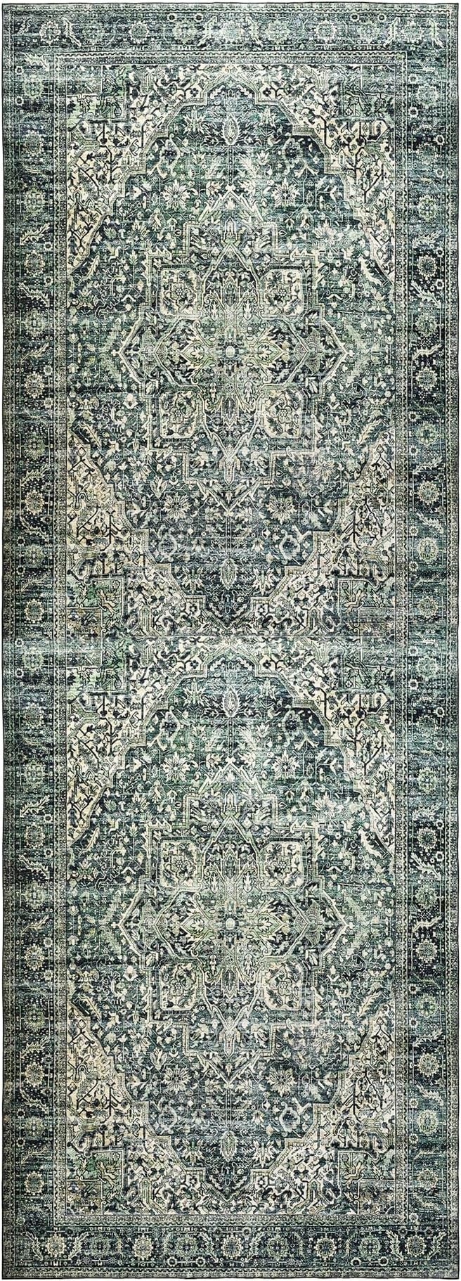 2x6 Runners Rug for Living Room,Vintage Floral Waterproof Non Slip Cool Area Rugs for Men Office Hardwood Floors Bedroom Dark Emerald Green