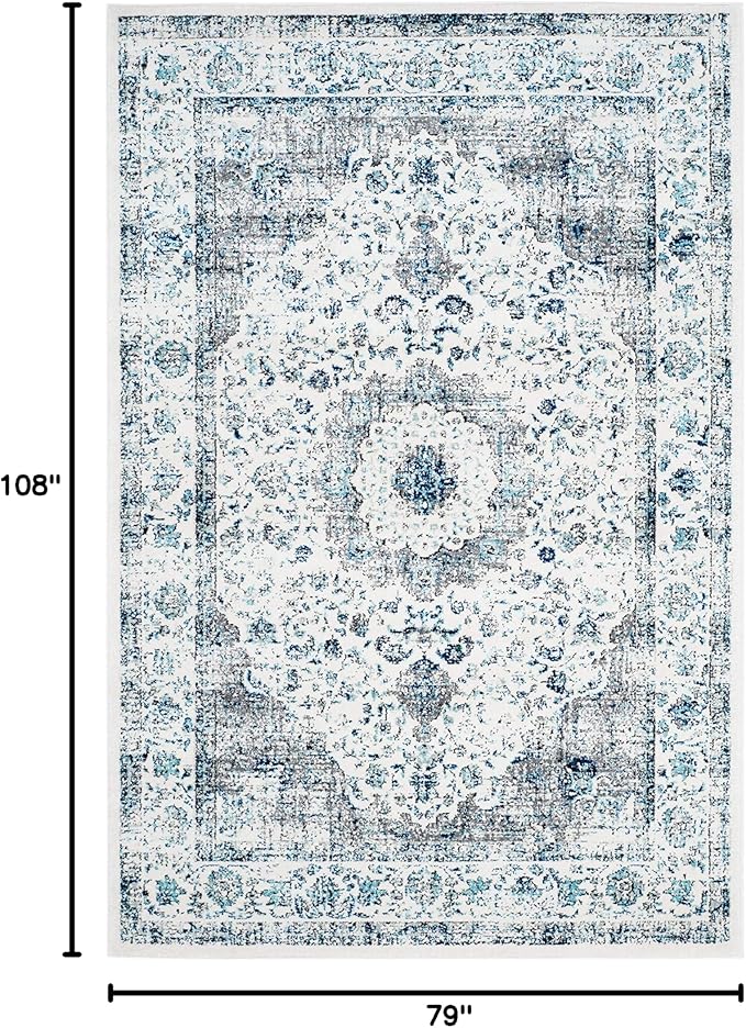 SAFAVIEH Evoke Collection Area Rug - 6'7" x 9', Ivory & Grey, Shabby Chic Oriental Medallion Design, Non-Shedding & Easy Care, Ideal for High Traffic Areas in Living Room, Bedroom (EVK220D)