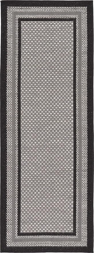Unique Loom Outdoor Border Collection Area Rug - Multi Border (2' 2" x 6' 1" Runner, Gray/ Black)