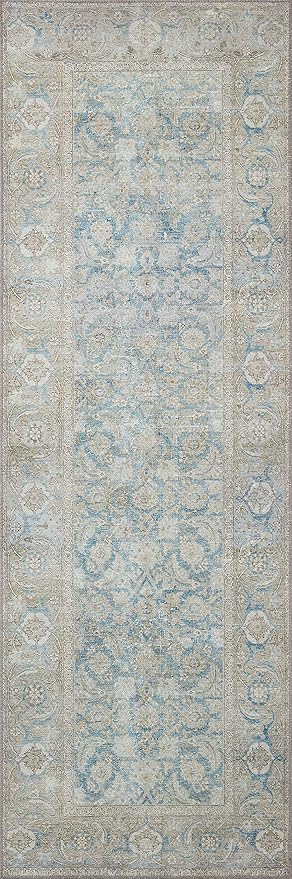 Loloi II Wynter Collection WYN-10 Ocean/Silver 7'-6" x 9'-6", .13" Thick, Area Rug, Soft, Durable, Printed, Vintage Inspired, Low Pile, Non-Shedding, Easy Clean, Living Room Rug
