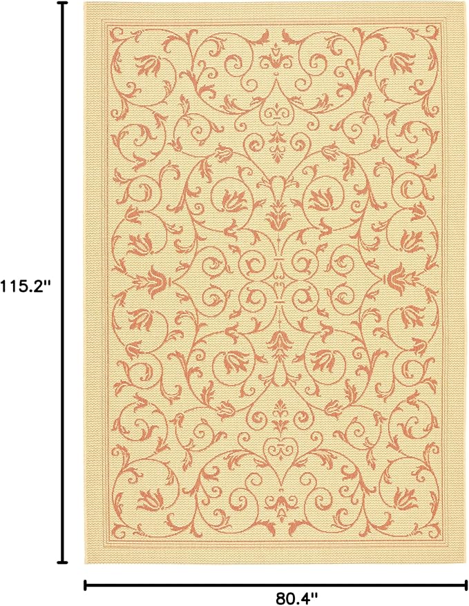 SAFAVIEH Courtyard Collection 6'7" x 9'6" Natural / Terra CY2098 Scroll Indoor/ Outdoor Splashproof Easy Scrubbing Patio Backyard Mudroom Area Rug