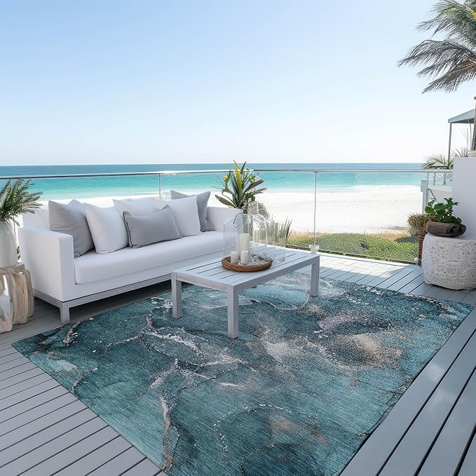 Addison Rugs Chantille ACN518 Teal 10' x 14 Indoor Outdoor Area Rug, Stain Resistant, Machine Washable, Non Shedding, Bedroom, Living Room, Dining Room, Kitchen Rug