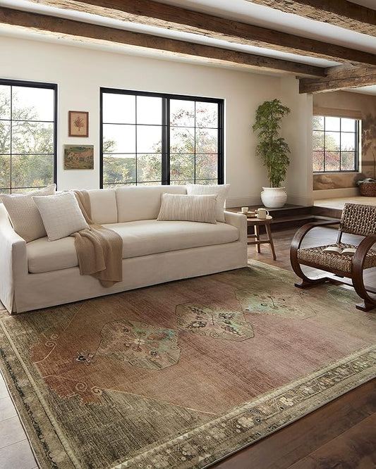 Loloi Magnolia Home by Joanna Gaines Sinclair Collection SIN-06 Clay/Tobacco 2'-3" x 9'-6", .25" Pile Height, Machine Washable, Runner Rug