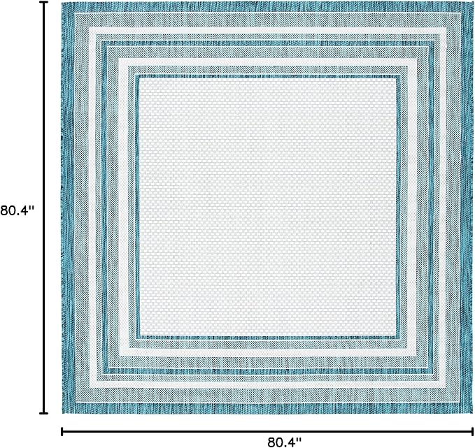SAFAVIEH Courtyard Collection 6'7'' Square Ivory / Teal CY8475 Indoor/ Outdoor Patio Backyard Mudroom Area Rug